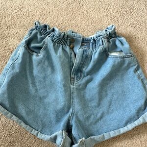 High-Rise Light Blue Denim Paperbag Shorts princess Polly